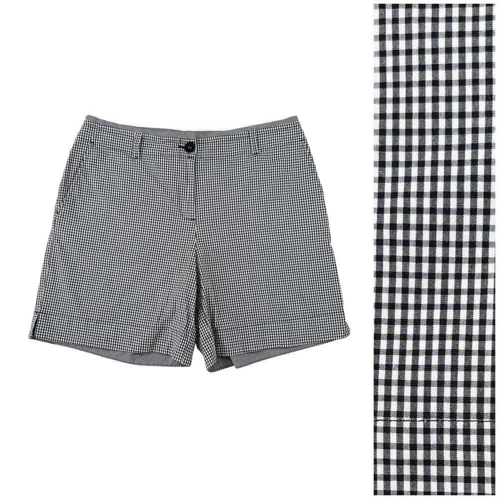 Talbots Gingham Shorts Womens Size 10 Black White 6.5" Preppy Classic Stretch